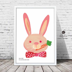 Super Rabbit 　うさぎ　かわいい　イラスト　アート  アートポスター　ポスター  A4　全作定評品質　990 2枚目の画像
