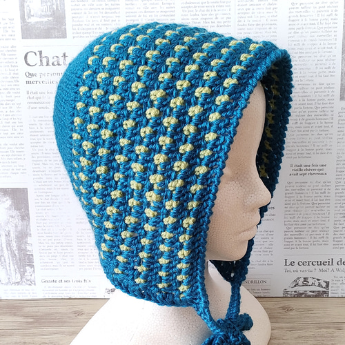 バラクラバ クロシェハット かぎ針編み ニット帽 ボンネット ブルー