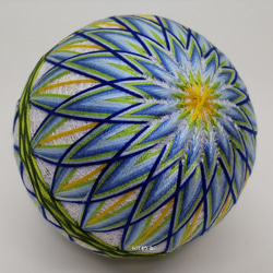 手鞠貓店手鞠「菊花」白底藍10cm Temari Temari Temari 四季掛飾 第1張的照片