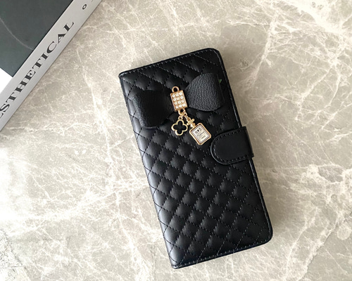 dolce bijou リボンのスマホケース iPhoneケース｜手帳型 漆黒