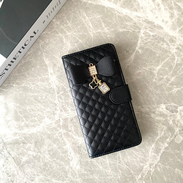 dolce bijou リボンのスマホケース iPhoneケース｜手帳型 漆黒