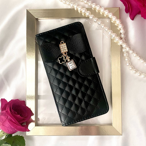特集掲載作品】iPhoneケース スマホケース リボン☆黒☆手帳型