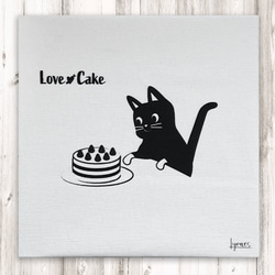 ファブリックパネル ケーキを狙ういたずらな猫（ねこ）ネコイラスト アート 正方形 SSMサイズ 日本製 1枚目の画像