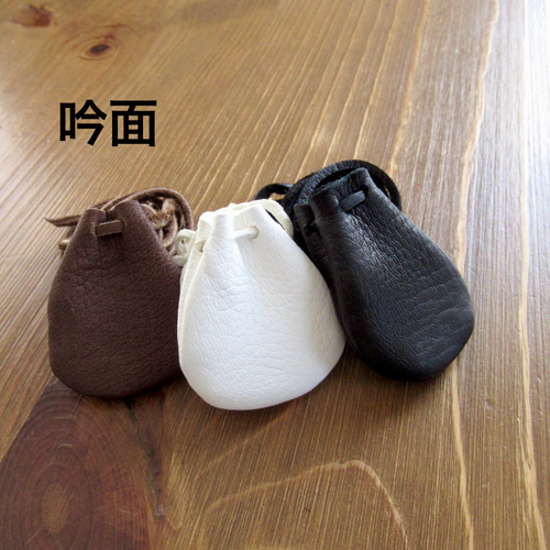 銀無垢ビーズ付きレザーミニ 巾着ネックレス 鹿革 アクセサリーケース