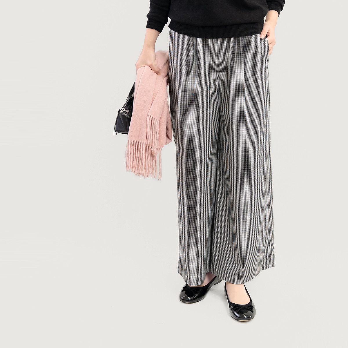 ●終売・在庫限り●オールシーズン頼れる 大人の千鳥チェック ワイドパンツ 白黒 ●TINA-WP●