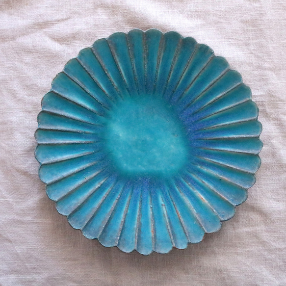 Takatori ware Takatori ware 土耳其藍錘紋環花盤 大盤盤盤一盤25cm陶輪 rokuro-005 第3張的照片