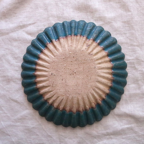 Takatori ware Takatori ware 土耳其藍錘紋環花盤 大盤盤盤一盤25cm陶輪 rokuro-005 第4張的照片