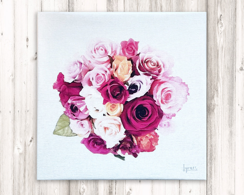ファブリックパネル アート絵画 バラ ローズ ブーケ 花束 正方形 SSM