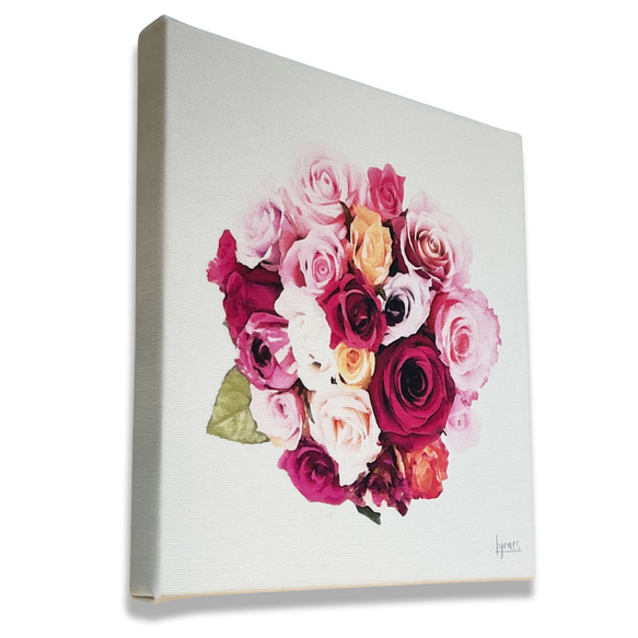 ファブリックパネル アート絵画 バラ ローズ ブーケ 花束 正方形 SSMサイズ 日本製 3枚目の画像