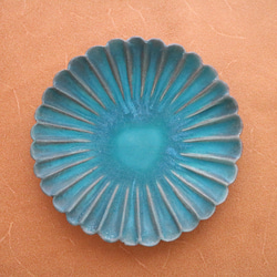 Takatori ware Takatori ware 土耳其藍色錘打環花盤中號平盤板盤一盤20cm陶輪rokuro-006 第2張的照片