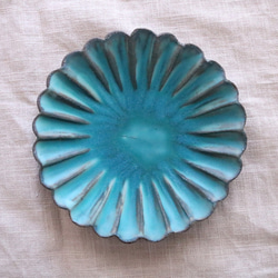 Takatori ware Takatori ware 土耳其藍色錘花環花盤小盤子盤子 16cm Rokuroan 陶器餐具 r 第3張的照片