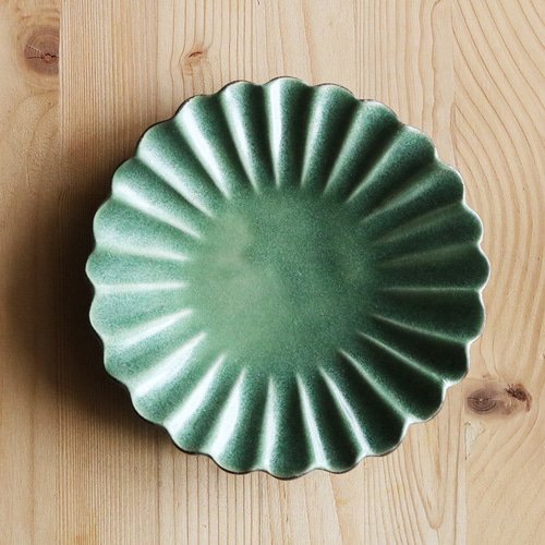 高取焼 高取焼き トルコ青打ち込み輪花皿 小 小皿 取り皿 16cm ろくろ