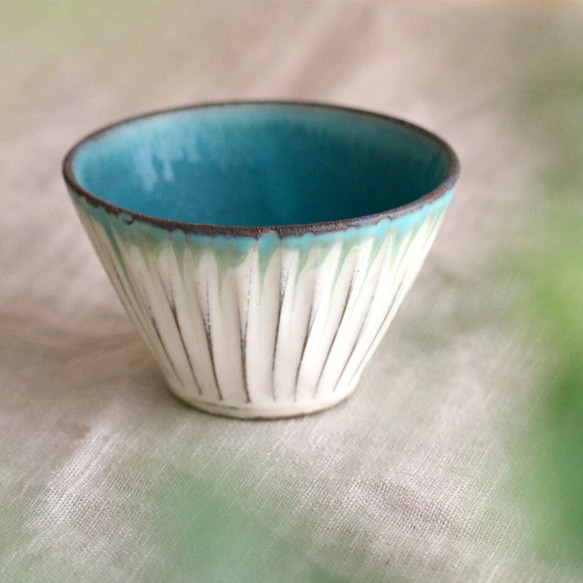 Takatori ware Takatori ware 土耳其藍色 shinogi 小碗免費杯子 9.5cm 陶器陶瓷餐具 ro 第2張的照片