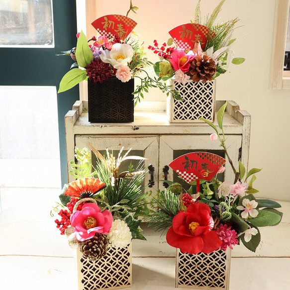 お正月アレンジメント ♡恵愛♡ お正月アレンジ2025 ちょこっと飾れるプリザーブドフラワーアレンジ