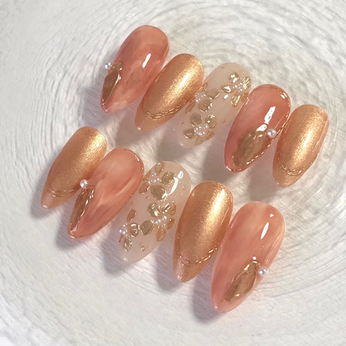 ニュアンスネイル ミラーネイル パール ネイルチップ（つけ爪  