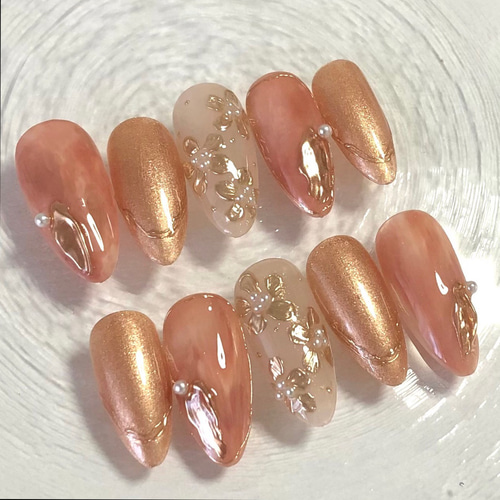 ニュアンスネイル ミラーネイル パール ネイルチップ（つけ爪  