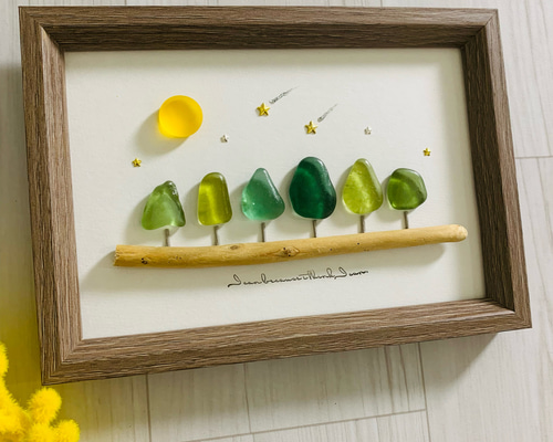 シーグラスアート 海の宝石 星 月 星に願いを インテリア雑貨 壁掛け 置物 シーグラスアート 海の宝石 星 月 星に願いを インテリア雑貨