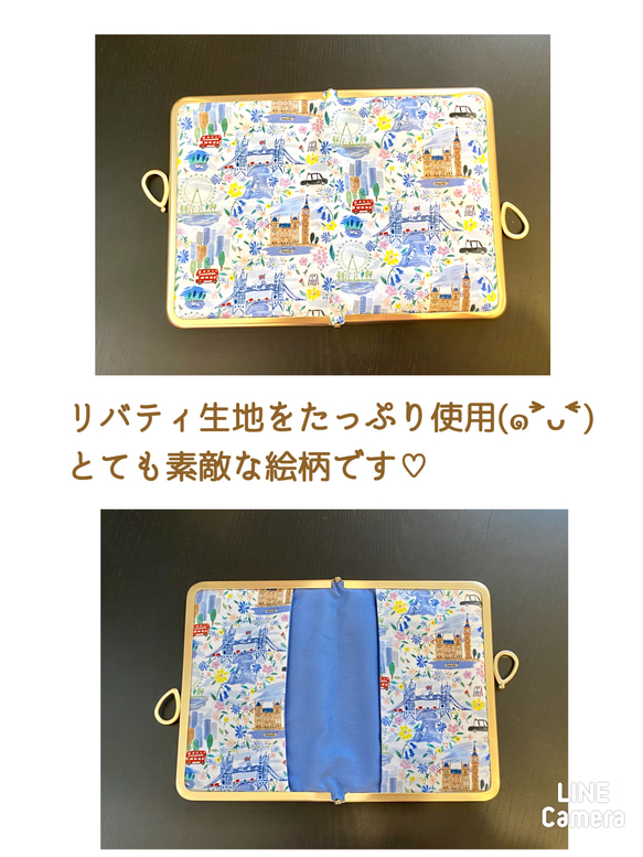 【春色新作2023】がま口ノートカバーor通帳ケース＊A6*リバティ＊ロンドンの街並み＊ＳＧりぼん結び 7枚目の画像