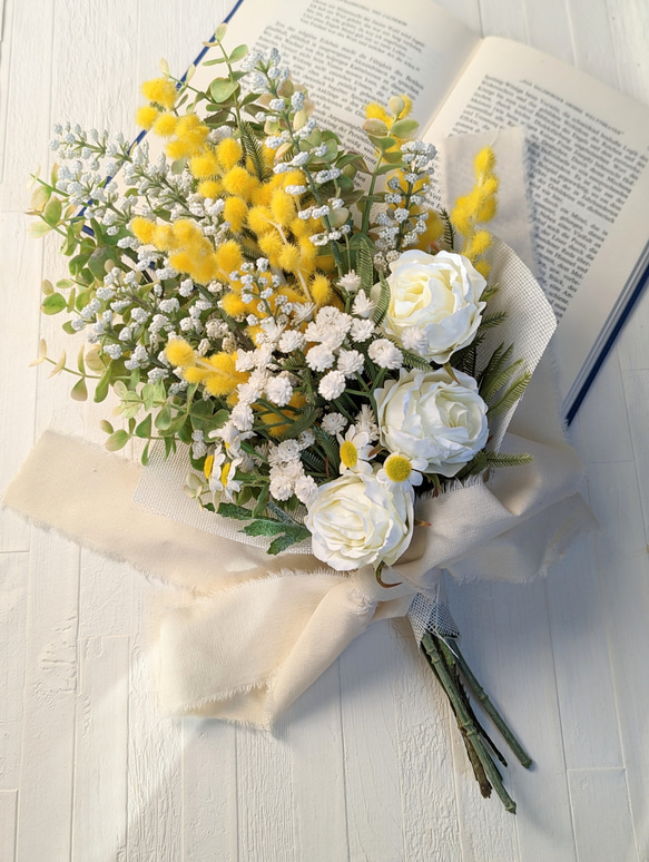 ホワイトブーケ　スワッグ　Lサイズ　花束　造花　アーティフィシャルフラワー