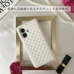 スマホケース　iPhoneケース　おしゃれ　リボン　カード収納　かわいい　キルティング　iPhone13　15　16　　 3枚目の画像