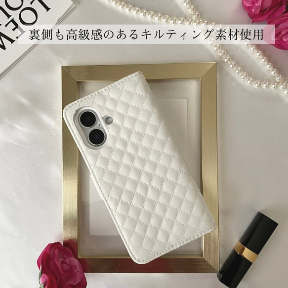 スマホケース　iPhoneケース　おしゃれ　リボン　カード収納　かわいい　キルティング　iPhone13　15　16　　 3枚目の画像