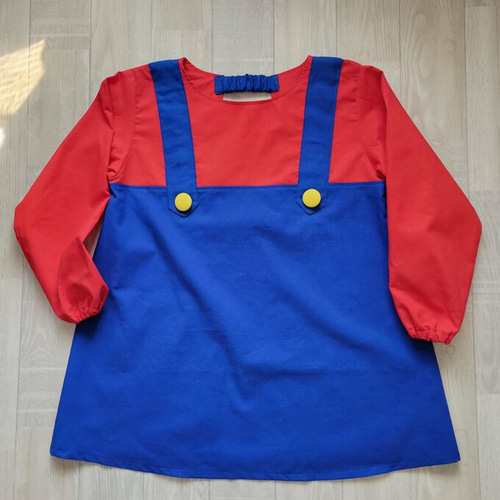 80～150size 赤 青 重ね着 サロペット 割烹着 長袖スモック 子供服  