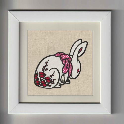 絵画　うさぎの切り絵 兎の切り絵作品「うさぎのウー」