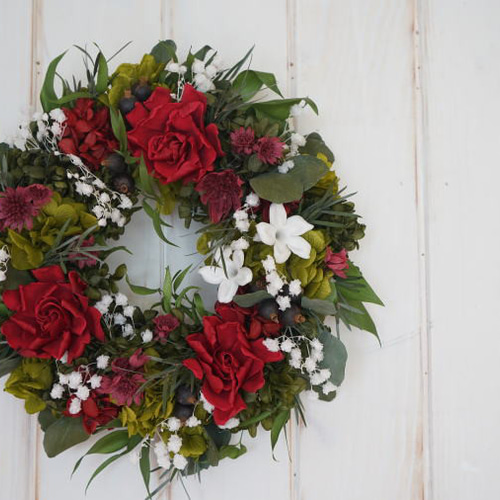 プリザーブドフラワーリース～ワインレッド＆グリーン～ リース モモ  