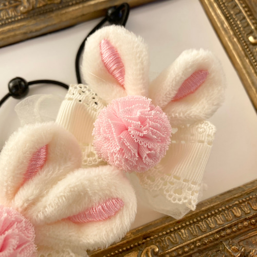 ☆うさぎ耳リボン♡高級オーガンジードット♡キッズリボン2点セット