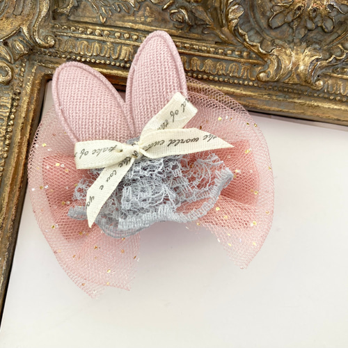サービス価格☆キッズリボンヘアゴム☆ふわふわ天使の羽とうさ耳リボン☆