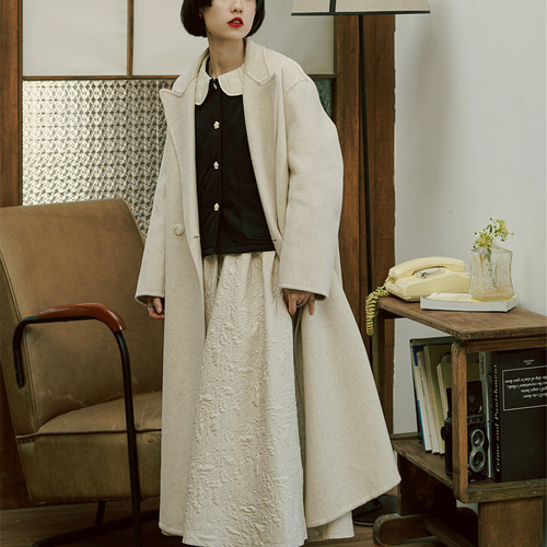 ベージュ ウール70% ダブルブレスト ダブルフェイス ウール ミニマル