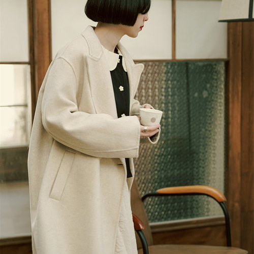 ベージュ ウール70% ダブルブレスト ダブルフェイス ウール ミニマル