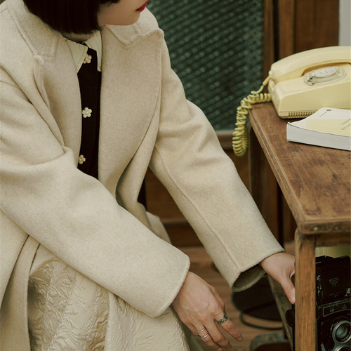 ベージュ ウール70% ダブルブレスト ダブルフェイス ウール ミニマル