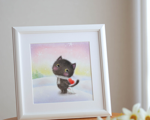 原画・フレーム付き】「黒猫ちゃんの告白」 パステルアート
