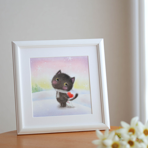 原画・フレーム付き】「黒猫ちゃんの告白」 パステルアート