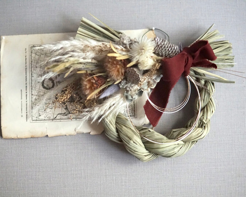 早割)2way スワッグ&しめ縄飾り Bonne année2023 ドライフラワー