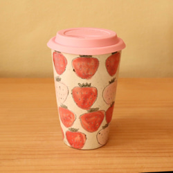 粉引き赤とピンクのイチゴのグランデカップ 4枚目の画像