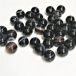 10mm・12mm　黒縞瑪瑙（ブラック サードオニキス・チベットアゲート） 天然石 丸玉　ラウンド【サイズ選択】 5枚目の画像