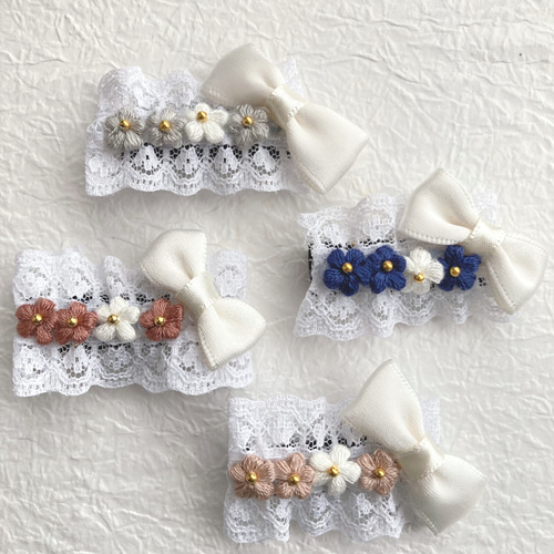 【オーダー♡花柄ダブルリボン】ヘアクリップ　ヘアゴム　ベビー　キッズ　小花 オーダー♡花柄ダブルリボン】ヘアクリップ ヘアゴム ベビー