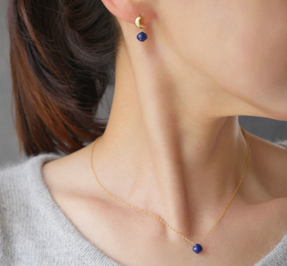 月とラピスラズリのピアス/イヤリングとネックレスセット ピアス  