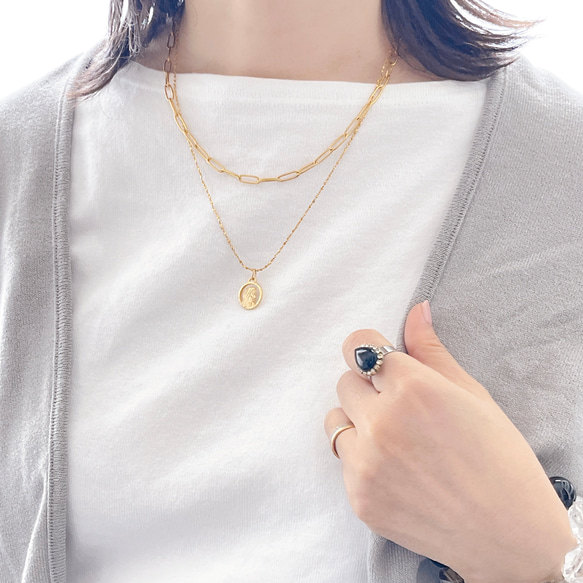 横顔マリア コイン形メダイ Goldネックレス✧スエッジ×オーバル2