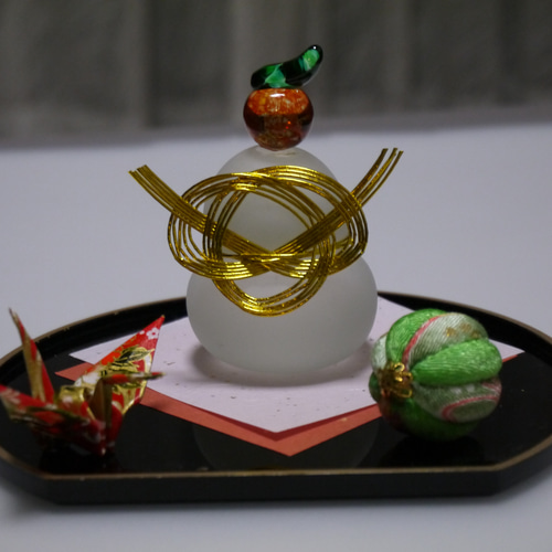 Last割】ガラスの鏡餅 黒楕円皿セット II 鏡餅 miyuki@my-heart 通販