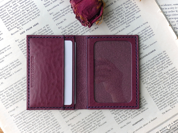 イタリア革の免許証ケース／身分証ケース／紫 3枚目の画像