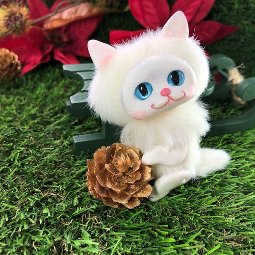 子猫♡寝起きのシロップちゃん♡アートドール♡ぬいぐるみ♡ 白猫のスピカちゃんぬいぐるみドールアートドール その他人形 てのひら