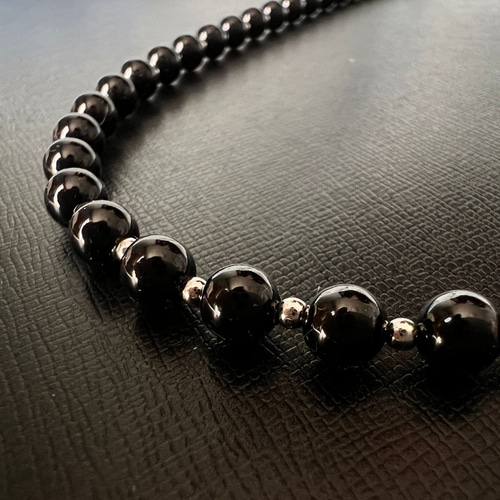 6mm ブラックパールネックレス メタルビーズミックス 45cm ワン