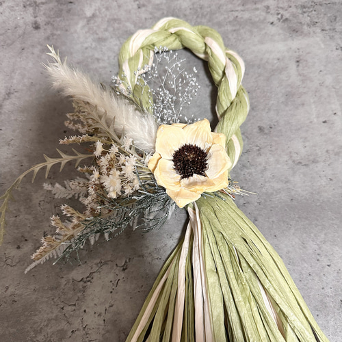 しめ縄　しめ縄飾り　ナチュラル　ホワイト しめ縄飾り クリスマス お正月 ホワイト ゴールド ドライフラワー