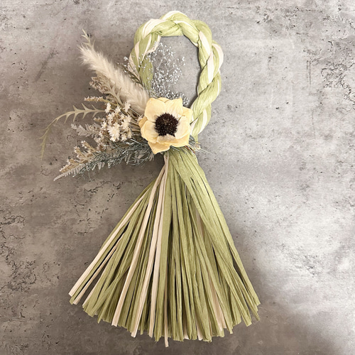 しめ縄 しめ縄飾り タッセル型 お正月 ドライフラワー ホワイト