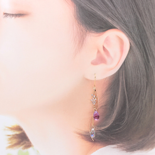 花と雨~Purple~(906) ピアス/イヤリング/ノンホールピアス/樹脂ピアス