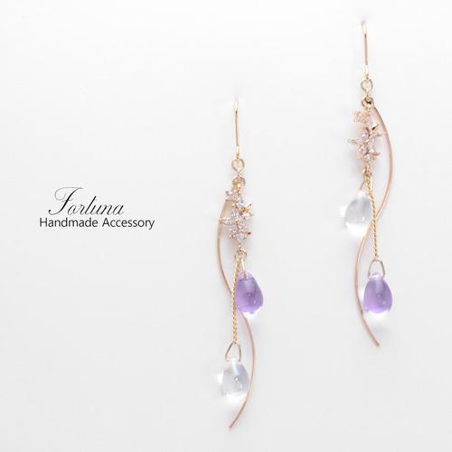 花と雨~Purple~(906) ピアス/イヤリング/ノンホールピアス/樹脂ピアス 