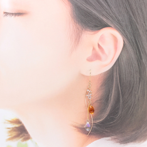 花と雨~Yellow~(907) ピアス/イヤリング/ノンホールピアス/樹脂ピアス 